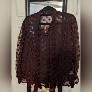 Unique Vintage Plus Size Black & Red Dot Sheer Gwen Blouse - 1X/16